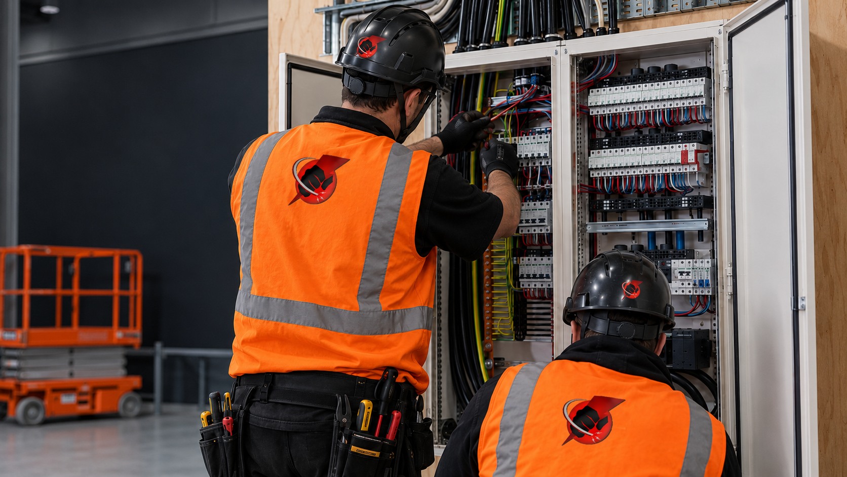 Hard Wired Electrical team working safely on a commercial switchboard