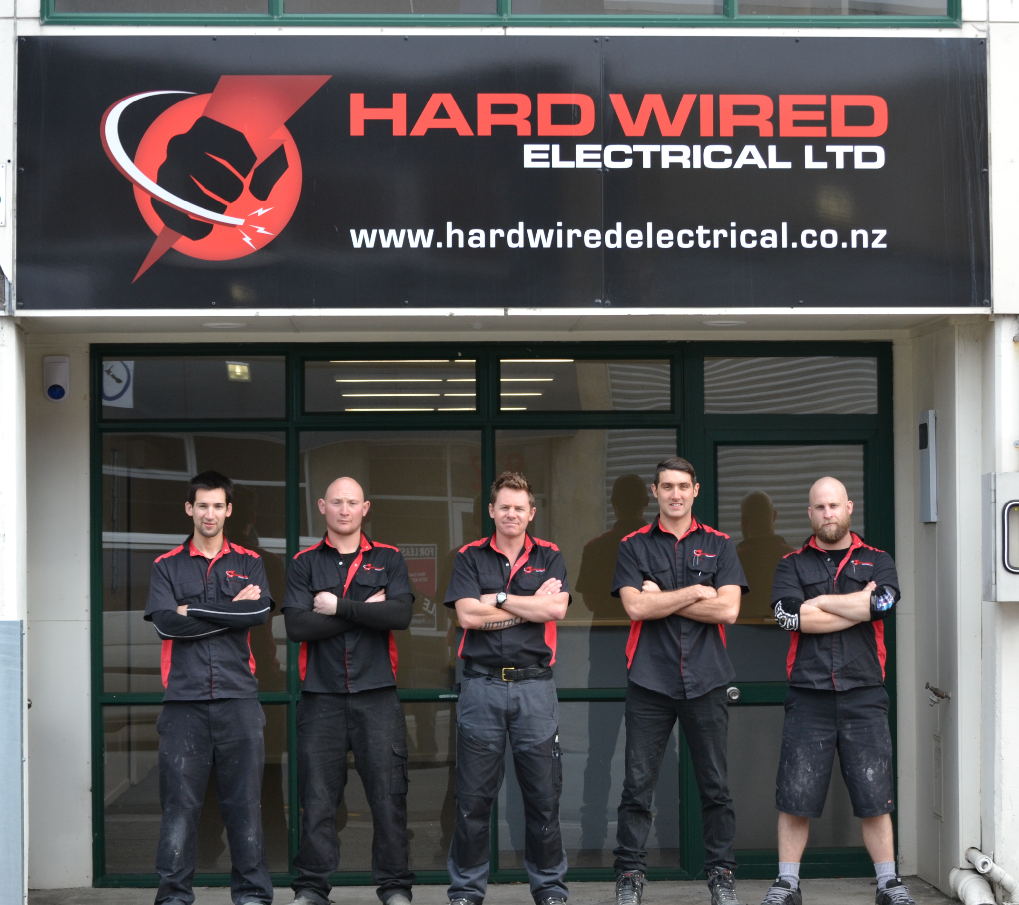 Hard Wired Electrical team outside the Petone workshop